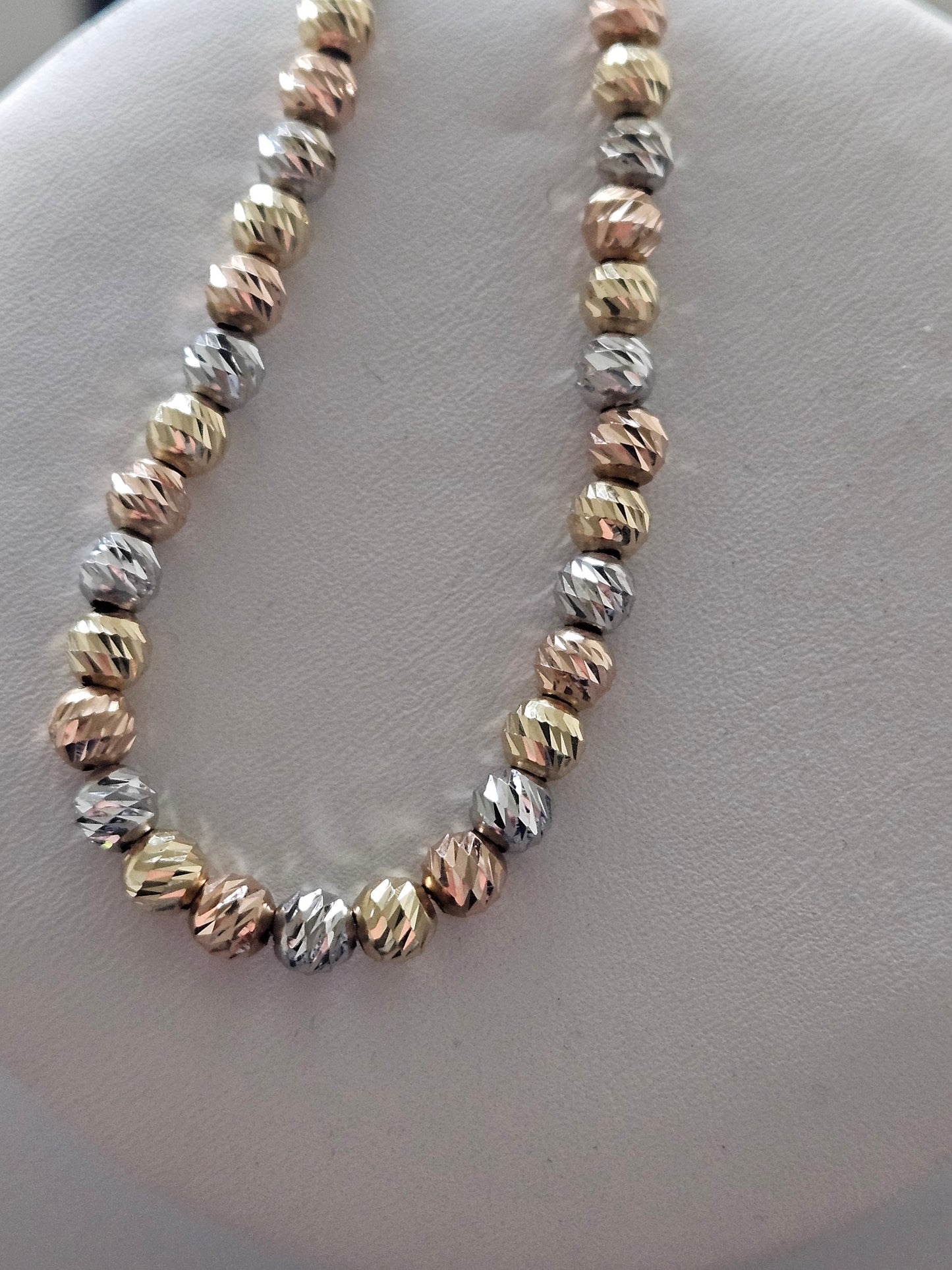 18K real tricolor, rose yellow white gold, gold bracelet, beads chain bracelet, charm minimal simple style, chic gift BD