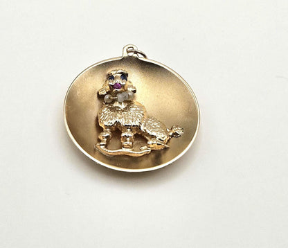 Vintage 14k Gold Poodle Charm Pendant: Ruby, Sapphire, Pearl Necklace