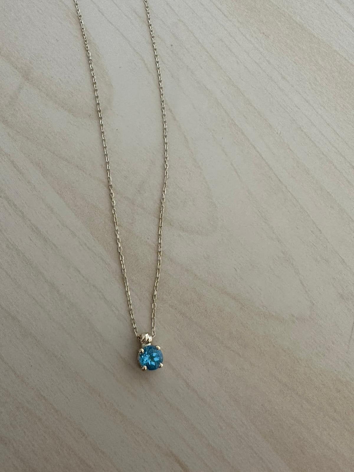 Blue stone Gold Necklace Aquamarine 18k Real Solid Gold , March Birthstone, Aquamarine Round Stone, Gold Chain Necklace, Gift for her
