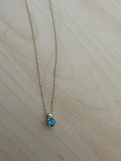 Blue stone Gold Necklace Aquamarine 18k Real Solid Gold , March Birthstone, Aquamarine Round Stone, Gold Chain Necklace, Gift for her