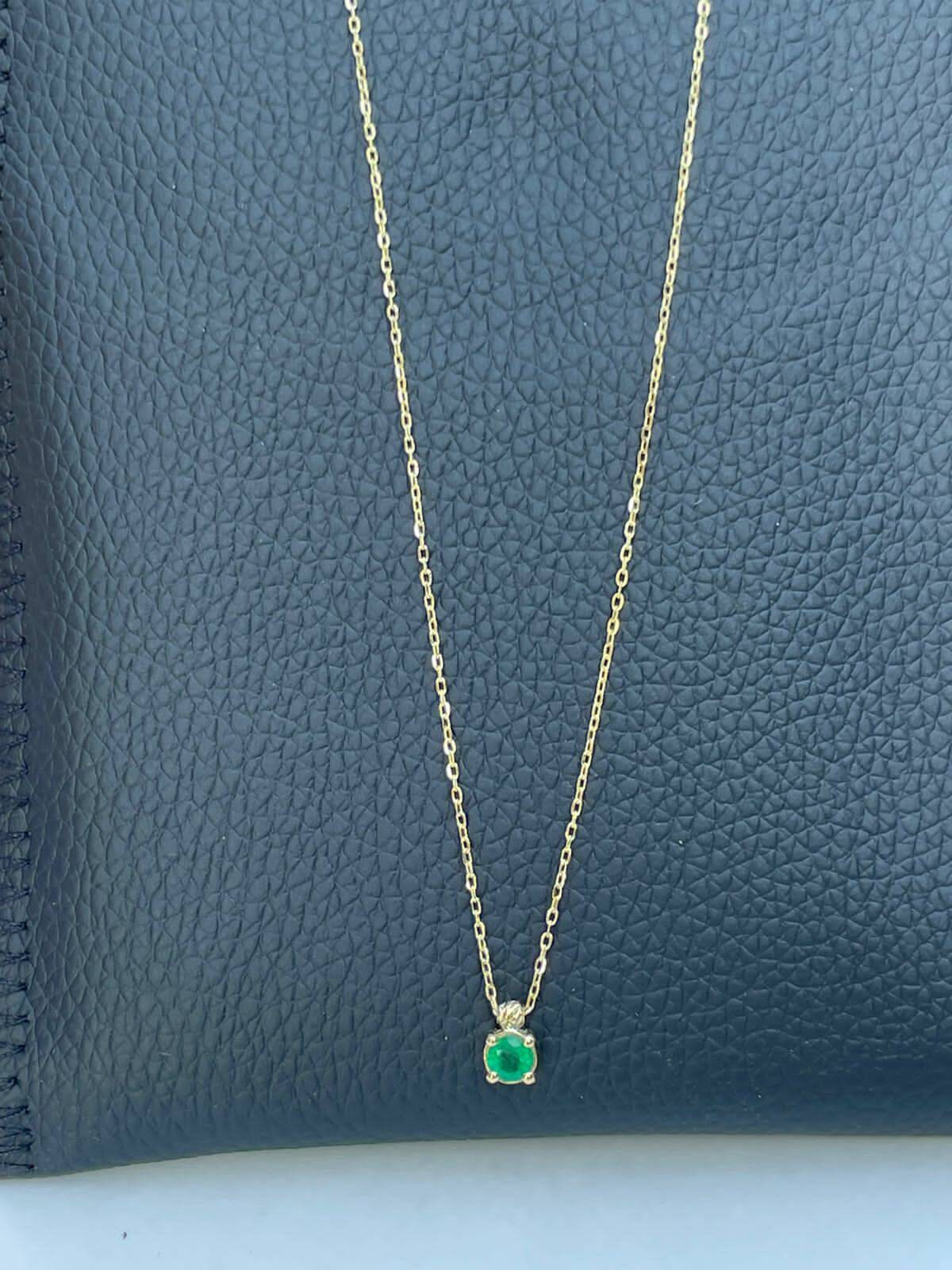 18K Solid Gold Necklace, Real Emerald, Natural Emerald Pendant, Emerald stone, Real Gold, Genuine stones, Necklace, May Xmas Gift