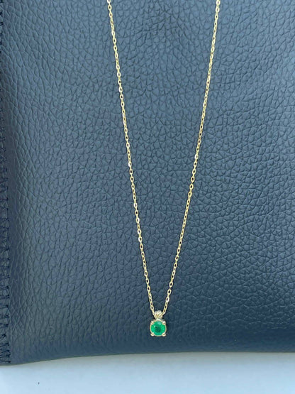 18K Solid Gold Necklace, Real Emerald, Natural Emerald Pendant, Emerald stone, Real Gold, Genuine stones, Necklace, May Xmas Gift