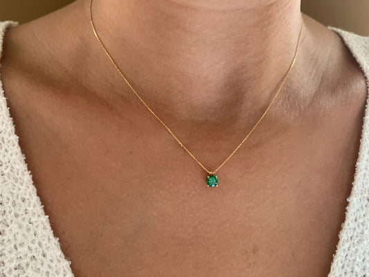 18K Solid Gold Necklace, Real Emerald, Natural Emerald Pendant, Emerald stone, Real Gold, Genuine stones, Necklace, May Xmas Gift