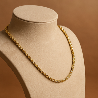 18k Rope Chain Gold Necklace, 18k Twist Chain, Women's Gold Jewelry, Ladies Gold Chain, Man Gold Chain, Chain for Layering, Gift for her him