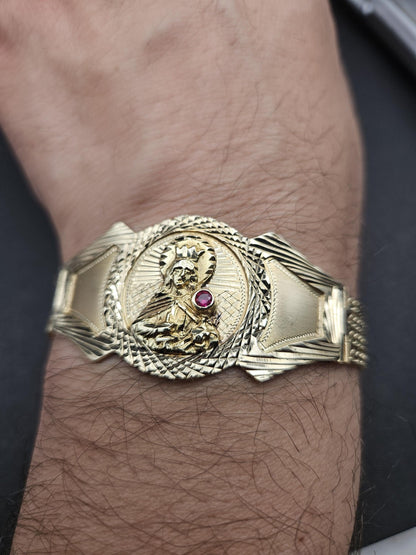 Real 14k Gold Bracelet Solid San barbara 8.75 inches Cuban Link BOX Lock, Pura Oro, 14k Rear Vintage Beautiful Bracelet Natural Ruby stone