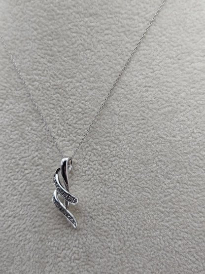 10k Necklace White Gold with Sparkling Intertwined Loop Pendant - White Gold Pendant in 18 inches Necklace - Modern Jewelry Gift for Her