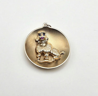 Vintage 14k Gold Poodle Charm Pendant: Ruby, Sapphire, Pearl Necklace
