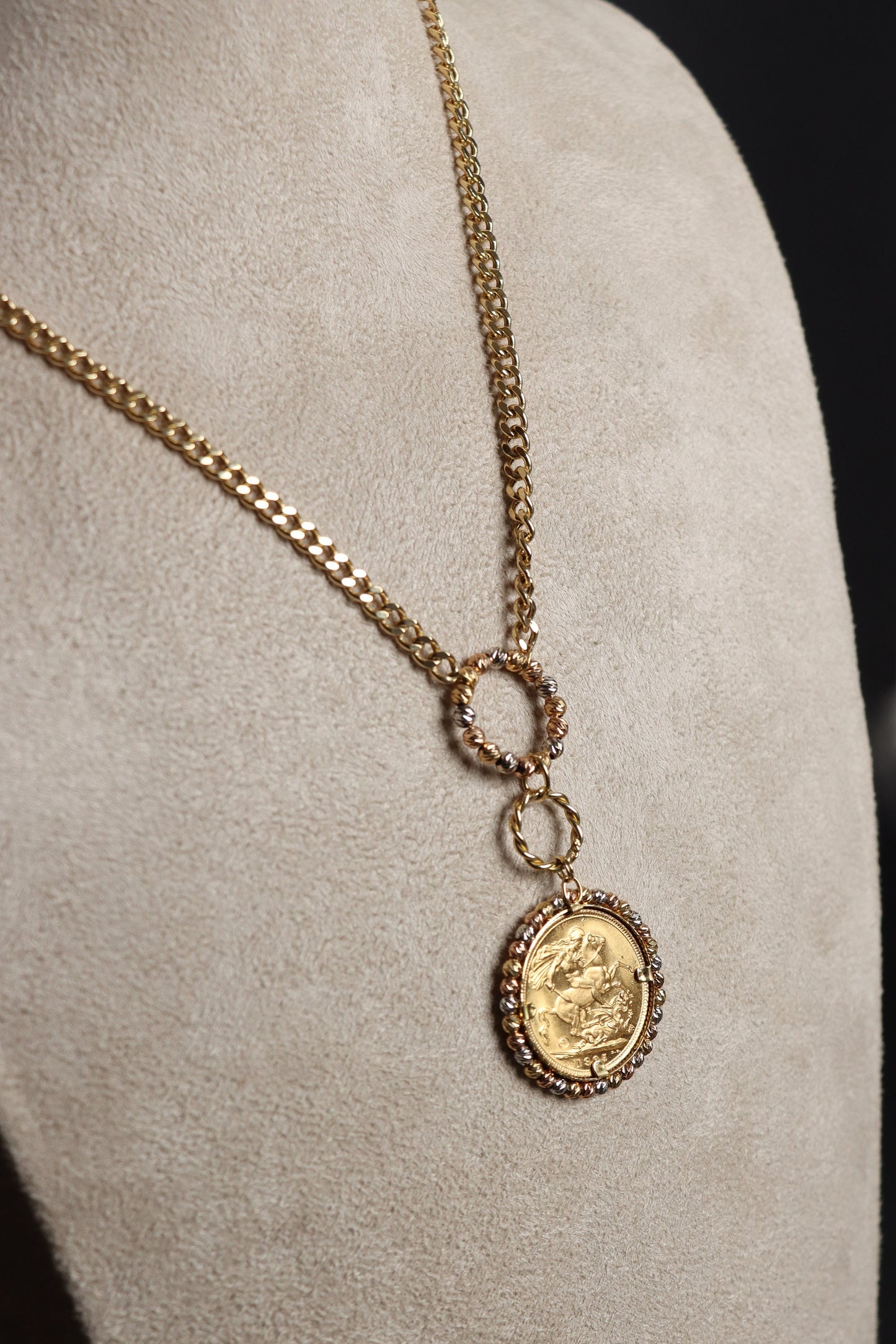 18k Gold Necklace, Gold Coin Pendant, Gold Coin Necklace Charms, 21k Gold Medallion Necklace, Vintage Necklace, Cuban Necklace, Jewelry Gift