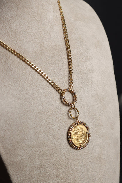 18k Gold Necklace, Gold Coin Pendant, Gold Coin Necklace Charms, 21k Gold Medallion Necklace, Vintage Necklace, Cuban Necklace, Jewelry Gift
