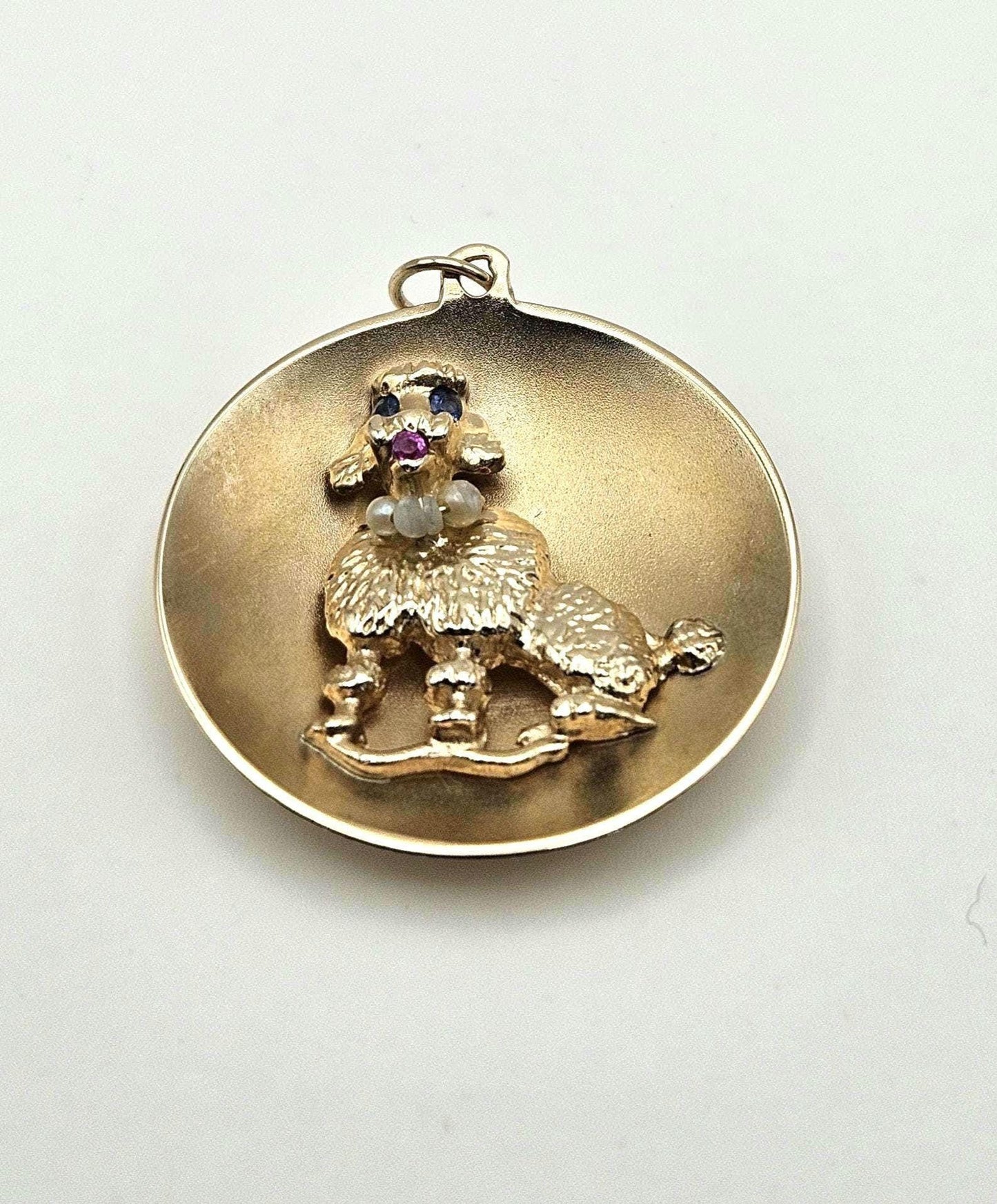 Vintage 14k Gold Poodle Charm Pendant: Ruby, Sapphire, Pearl Necklace