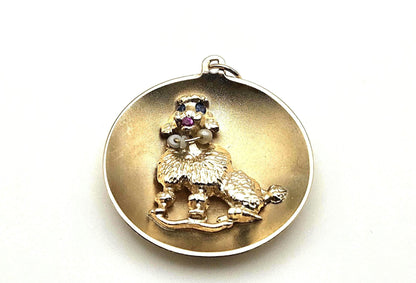 Vintage 14k Gold Poodle Charm Pendant: Ruby, Sapphire, Pearl Necklace