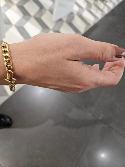 18K Curb Real Gold Chain Bracelets, Solid 18K Gold Miami Cuban Links Bracelets, 5 MM Thick Real Gold Bracelet for Him/Her, Birthday Gift!