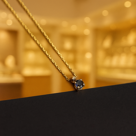 Gold Necklace Sapphire Pendant, 18k Sapphire , 18k Minimalist Round Real Sapphire Birthstone Pendant, Gift for Mother's Day, Gift for her