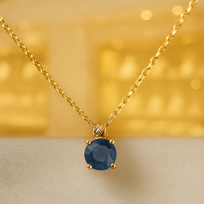 Gold Necklace Sapphire Pendant, 18k Sapphire , 18k Minimalist Round Real Sapphire Birthstone Pendant, Gift for Mother's Day, Gift for her