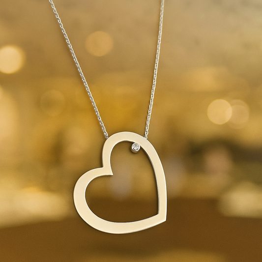 18K Solid Gold Heart Pendant Necklace, Minimalist Layering Jewelry, Gold Pendants Jewelry, White Authentic Real Solid 18k Gold, Gift for her