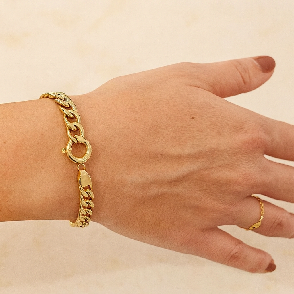 18k Real Gold Cuban Curb Link Chain Bracelet, 5 MM Width, Real Gold Gourmet Bracelet Gift for Her, Gift for Him, Unisex Bracelet, Best Price