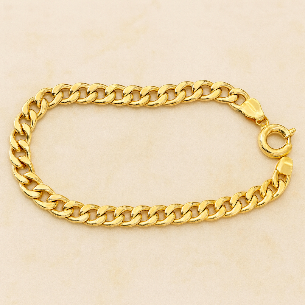 18k Real Gold Cuban Curb Link Chain Bracelet, 5 MM Width, Real Gold Gourmet Bracelet Gift for Her, Gift for Him, Unisex Bracelet, Best Price