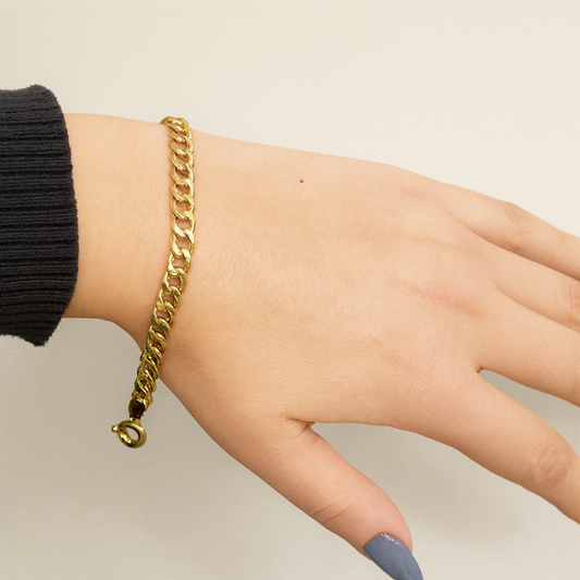 18k Real Gold Cuban Curb Link Chain Bracelet, 5 MM Width, Real Gold Gourmet Bracelet Gift for Her, Gift for Him, Unisex Bracelet, Best Price