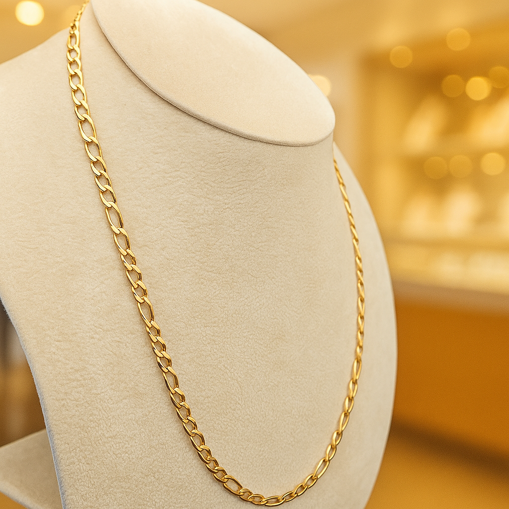 14K Necklace Figaro Solid Yellow Gold Chain - Genuine Elegant Italian Link Design - Unisex Solid Gold Jewelry - Premium Craftsmanship