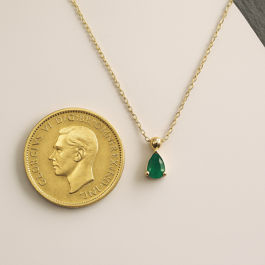 Green Emerald Pendant 18k Necklace, 18K Solid Gold Necklace, Natural Emerald Pendant, Emerald stone, Real Gold, Genuine stones, Christmas Gi