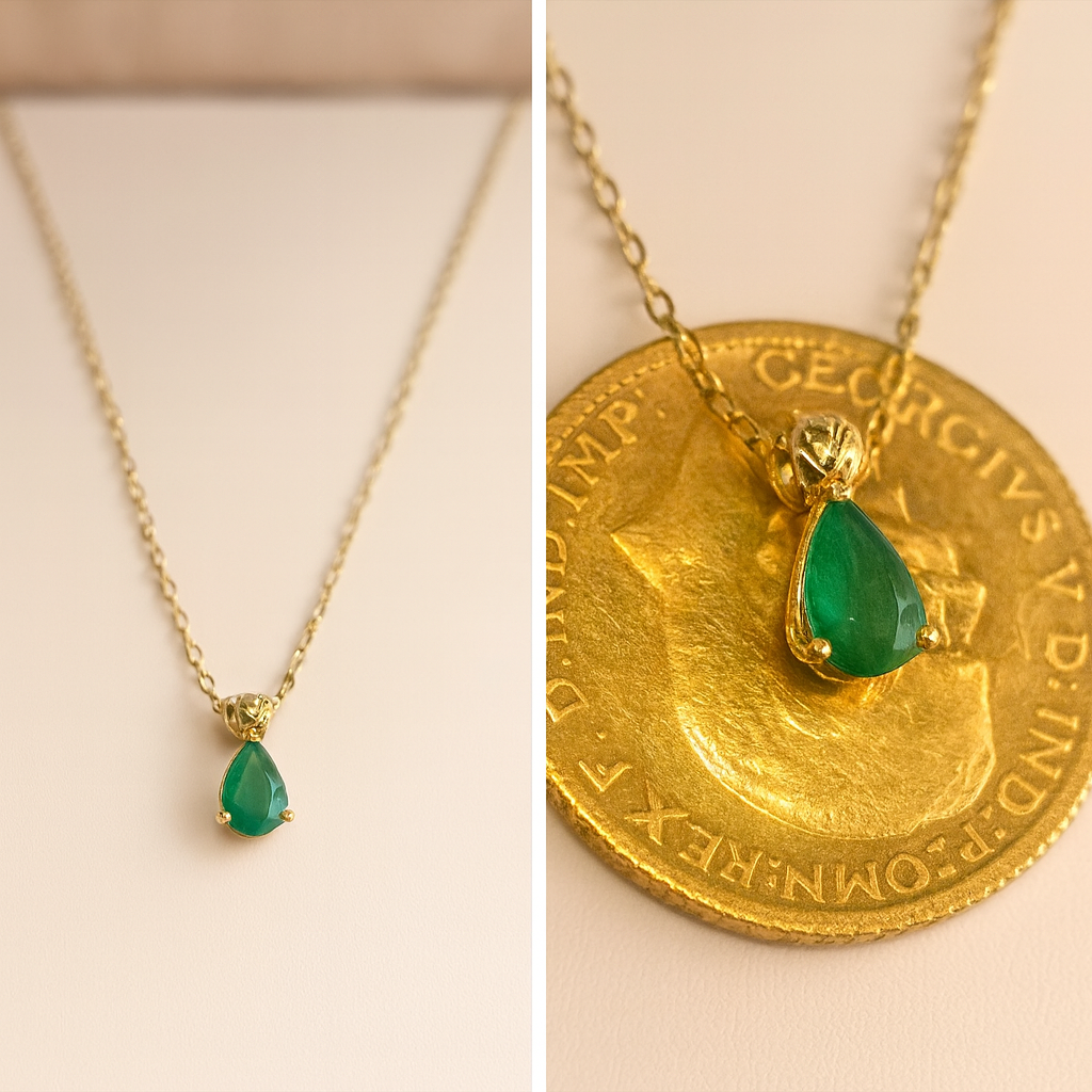 Green Emerald Pendant 18k Necklace, 18K Solid Gold Necklace, Natural Emerald Pendant, Emerald stone, Real Gold, Genuine stones, Christmas Gi