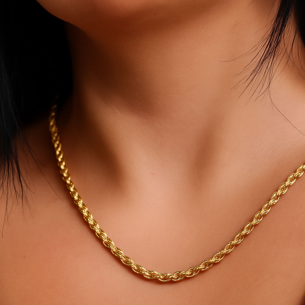 18k Rope Chain Gold Necklace, 18k Twist Chain, Women's Gold Jewelry, Ladies Gold Chain, Man Gold Chain, Chain for Layering, Gift for her him