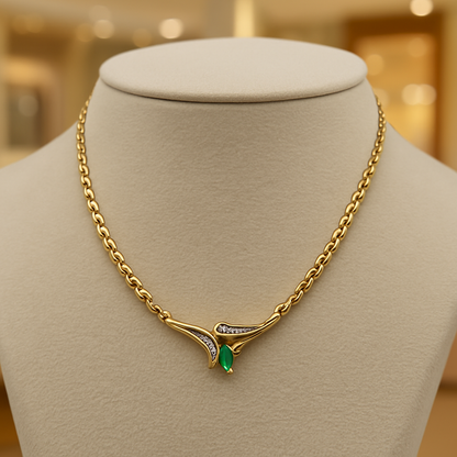 14K Gold Necklace Real Emerald,Solid Gold Natural Emerald Pendant, Emerald stone, Real Gold, Genuine stones, Necklace, May Birthstone Gift