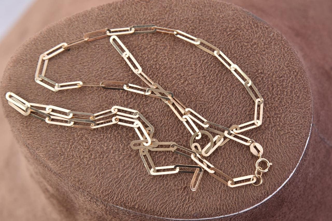 18k Solid Gold Paperclip Necklace, Real 18k Yellow Gold paperclip Chain, Necklaces for Women, Gold Jewelry, Layering Necklaces, Gift for Her