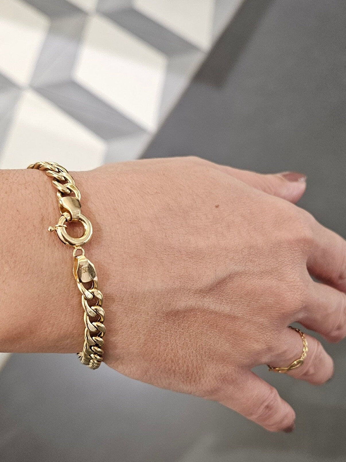 Gold Cuban Braclet Curb, 18k Link Chain Bracelet, 5 MM Width, Real Gold Gourmet Bracelet Gift for Her, Gift for Him, Unisex Bracelet