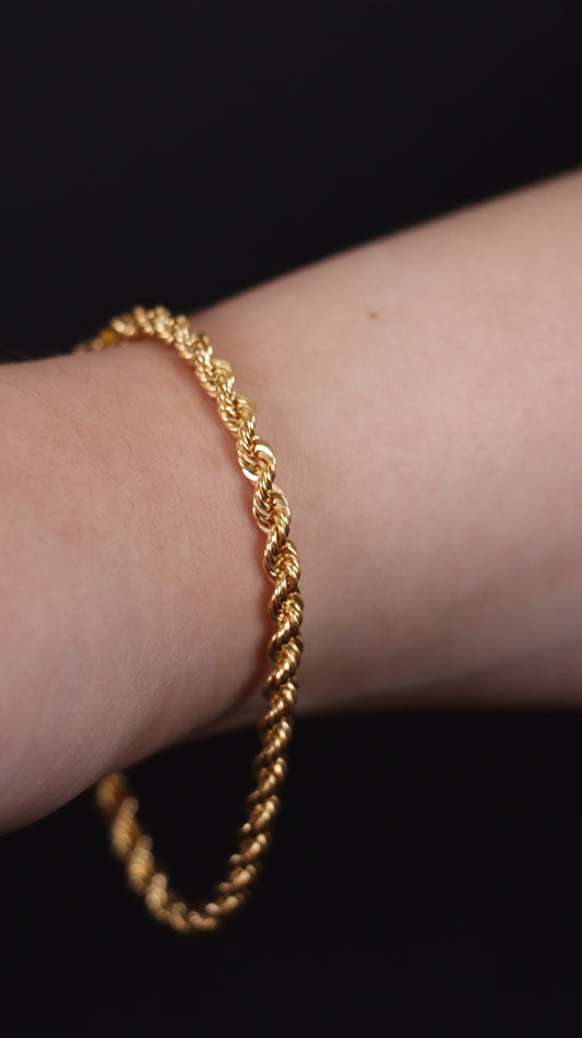 18k Rope Gold Bracelet, Rope Chain Bracelet, Gold Rope Chain, Solid Rope Chain, Real Gold Bracelet, Dainty Gold Bracelet, Anniversary Gift
