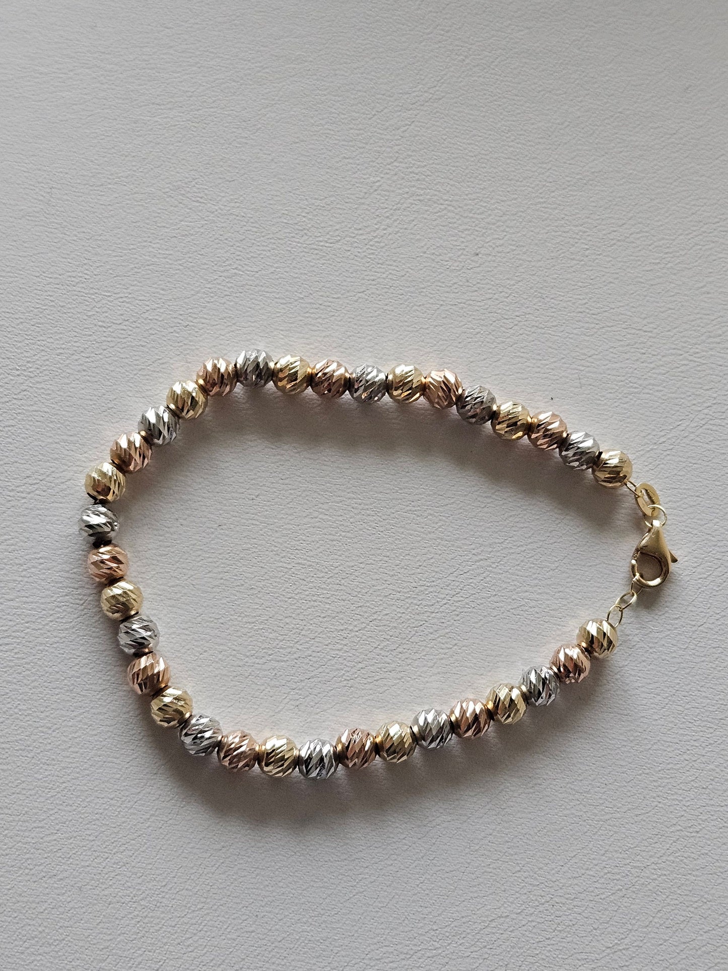 18K real tricolor, rose yellow white gold, gold bracelet, beads chain bracelet, charm minimal simple style, chic gift BD