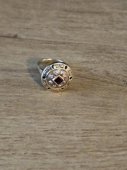 Vintage 14K Gold Ring with Deep Red Center and Clear Accents, Unique Statement Jewelry, Antique Style Cocktail or Engagement Ring, Gift her
