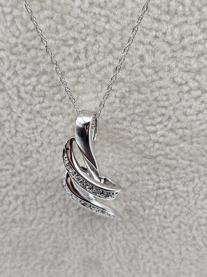 10k Necklace White Gold with Sparkling Intertwined Loop Pendant - White Gold Pendant in 18 inches Necklace - Modern Jewelry Gift for Her