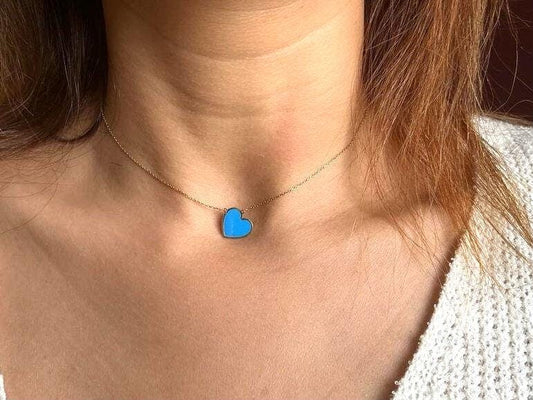 18k Gold Necklaces Blue Gold Heart Pendant, Gold Chain Heart Love Pendant, Jewelry For Womens, Necklace with gold pendant, Gift for her