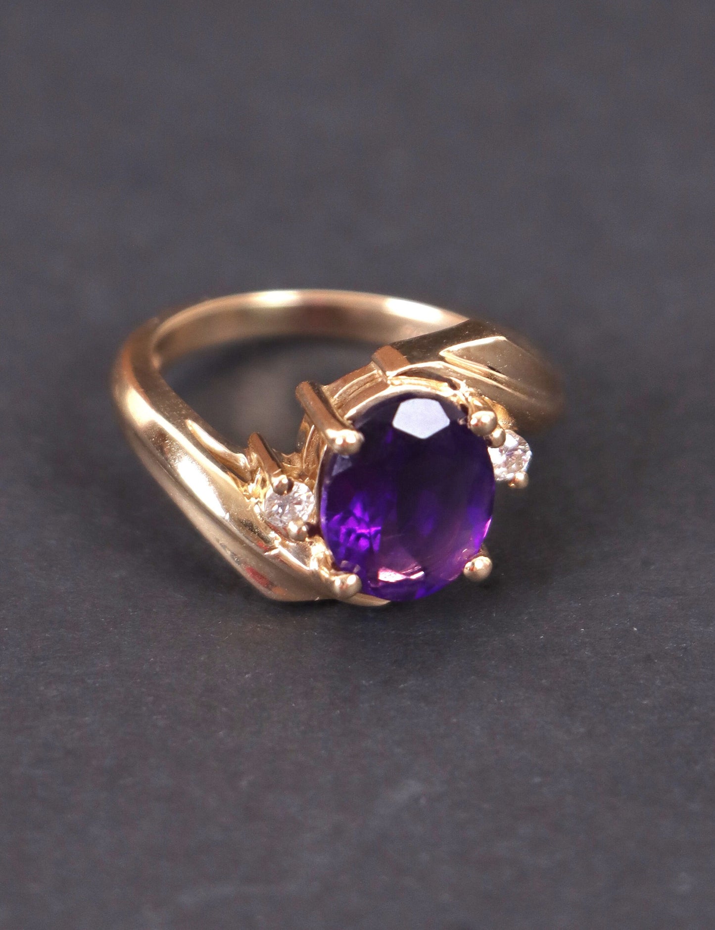 Vintage 14k Gold Ring Purple Amythest Birthstone, Natural diamond, Real Solid Yellow Gold, Perfect Gift for Mother's Day, Gift for her