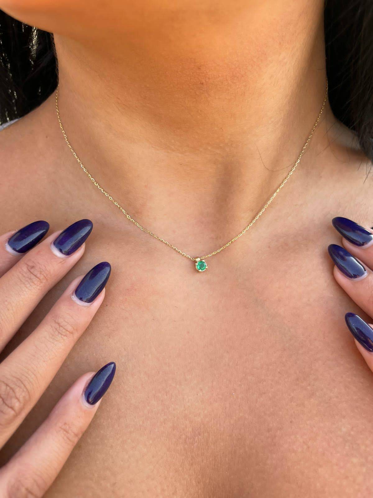 18K Solid Gold Necklace, Real Emerald, Natural Emerald Pendant, Emerald stone, Real Gold, Genuine stones, Necklace, May Xmas Gift