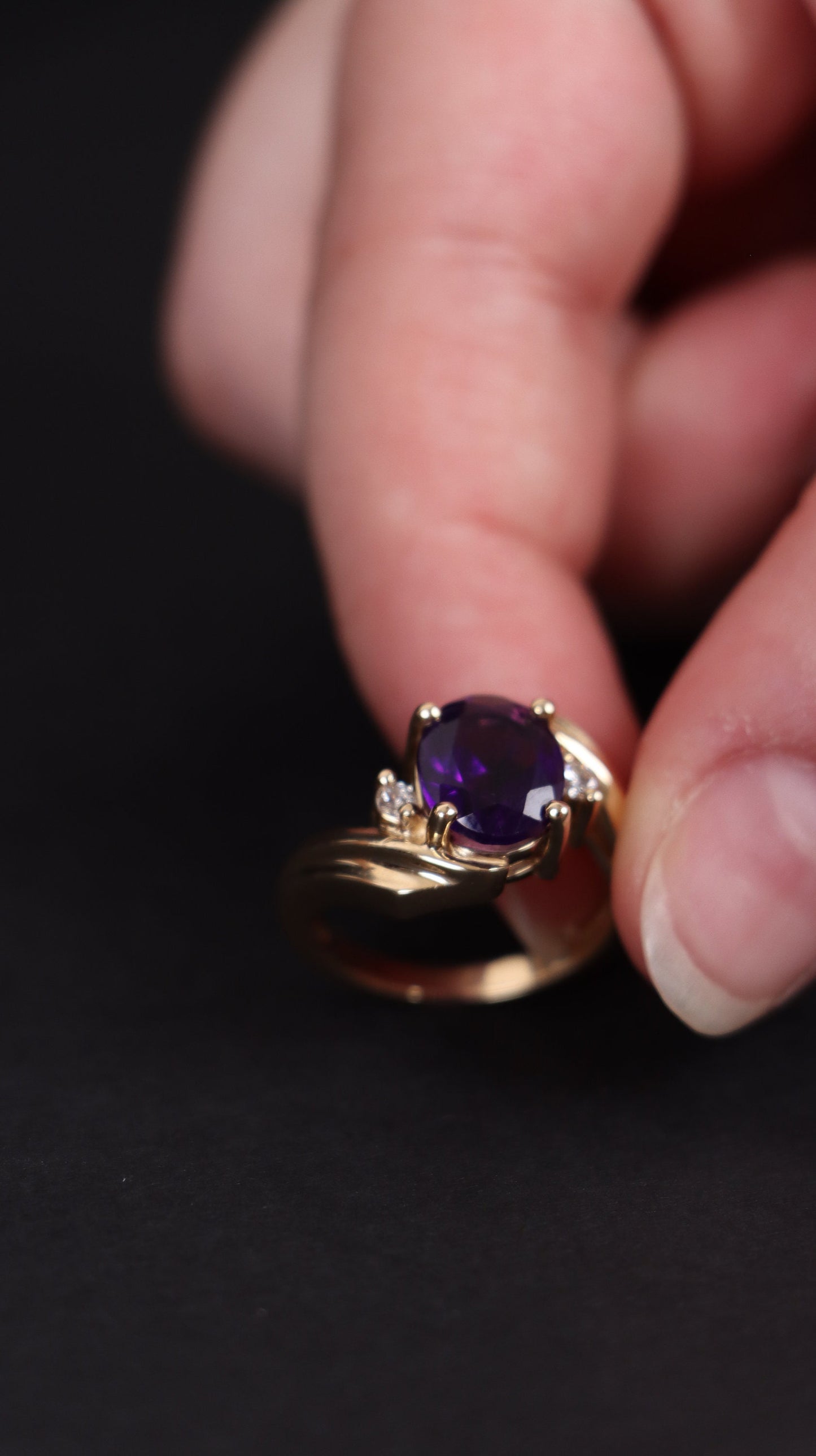 Vintage 14k Gold Ring Purple Amythest Birthstone, Natural diamond, Real Solid Yellow Gold, Perfect Gift for Mother's Day, Gift for her