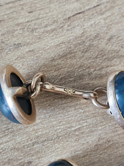 Elegant Vintage Cufflinks in 14K Gold – Green Gemstone with Red Accents, Classic Men's Style, gift for him