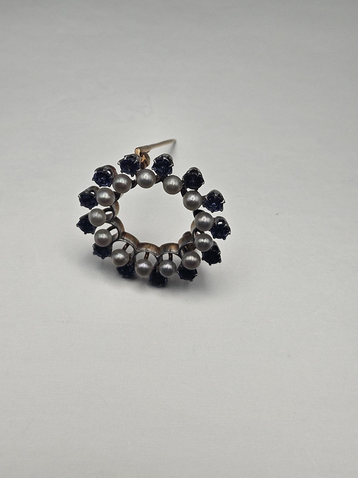 14k Gold Pin Brooch Vintage Sapphire Pearl Round Pin, Yellow Gold and White Platinum Brooch, Charm Brooch Vtg, Gift for her