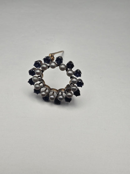 14k Gold Pin Brooch Vintage Sapphire Pearl Round Pin, Yellow Gold and White Platinum Brooch, Charm Brooch Vtg, Gift for her
