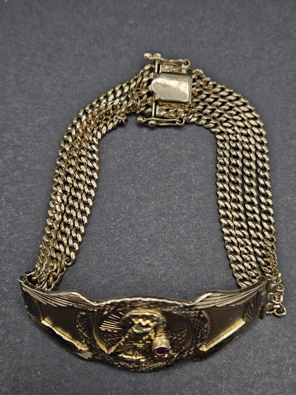 Real 14k Gold Bracelet Solid San barbara 8.75 inches Cuban Link BOX Lock, Pura Oro, 14k Rear Vintage Beautiful Bracelet Natural Ruby stone