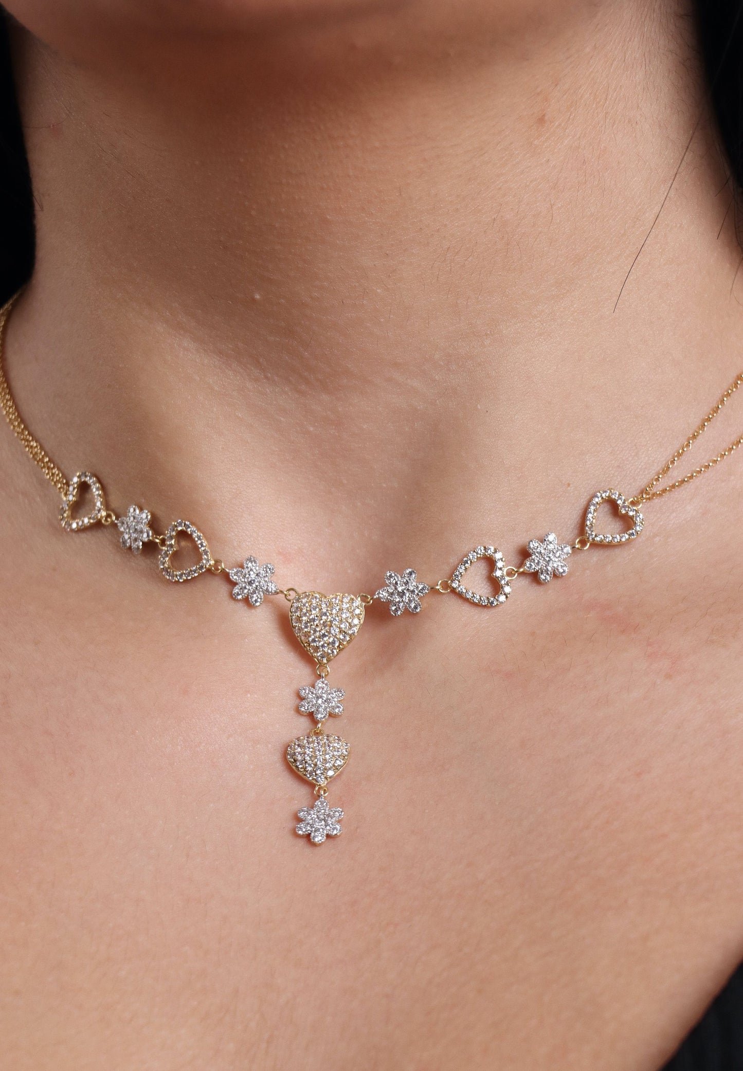 18k Solid Gold Necklace Chain Hearts, Gold necklaces for women, Women's Jewelry, Jewellery Design, Real Gold, Gift for Her