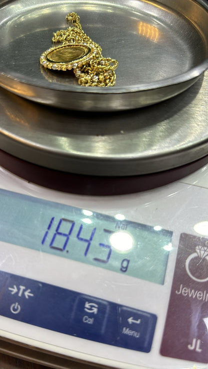 18k Gold Necklace, Gold Coin Pendant, Gold Coin Necklace Charms, 21k Gold Medallion Necklace, Vintage Necklace, Cuban Necklace, Jewelry Gift