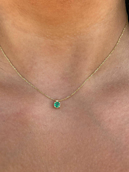 18K Solid Gold Necklace, Real Emerald, Natural Emerald Pendant, Emerald stone, Real Gold, Genuine stones, Necklace, May Xmas Gift