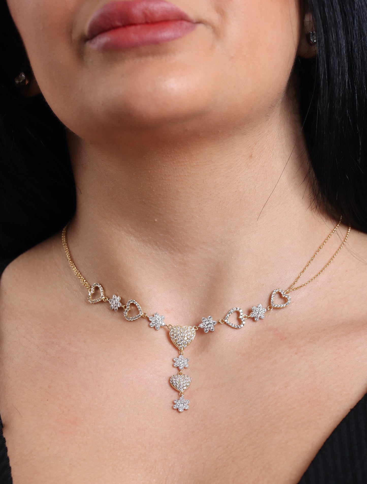 18k Solid Gold Necklace Chain Hearts, Gold necklaces for women, Women's Jewelry, Jewellery Design, Real Gold, Gift for Her