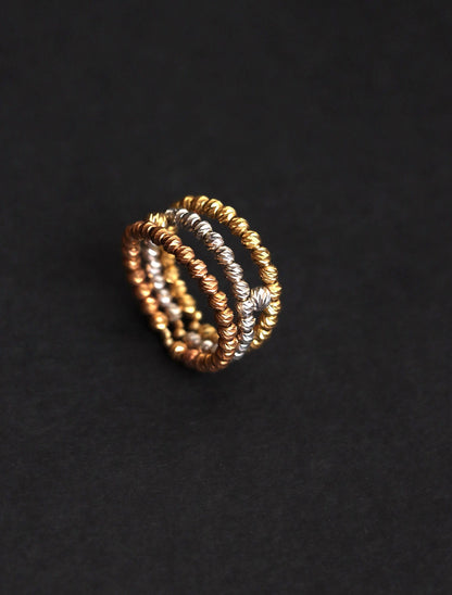 18k Gold Bead Ring tri color yellow white pink, Real Solid Gold Balls, Gold Jewelry Lovers, 18k Bead Ring , Ring For Every Day, Gift for her