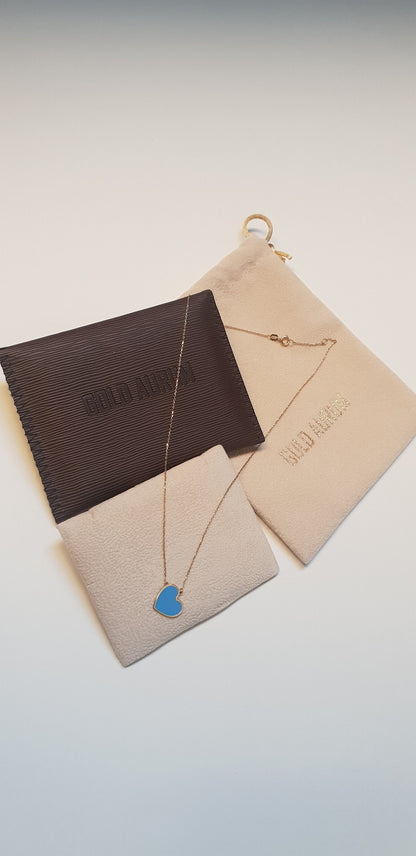 18k Gold Necklaces Blue Gold Heart Pendant, Gold Chain Heart Love Pendant, Jewelry For Womens, Necklace with gold pendant, Gift for her
