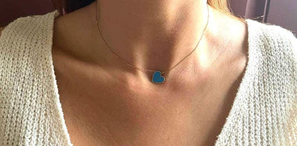 18k Gold Necklaces Blue Gold Heart Pendant, Gold Chain Heart Love Pendant, Jewelry For Womens, Necklace with gold pendant, Gift for her