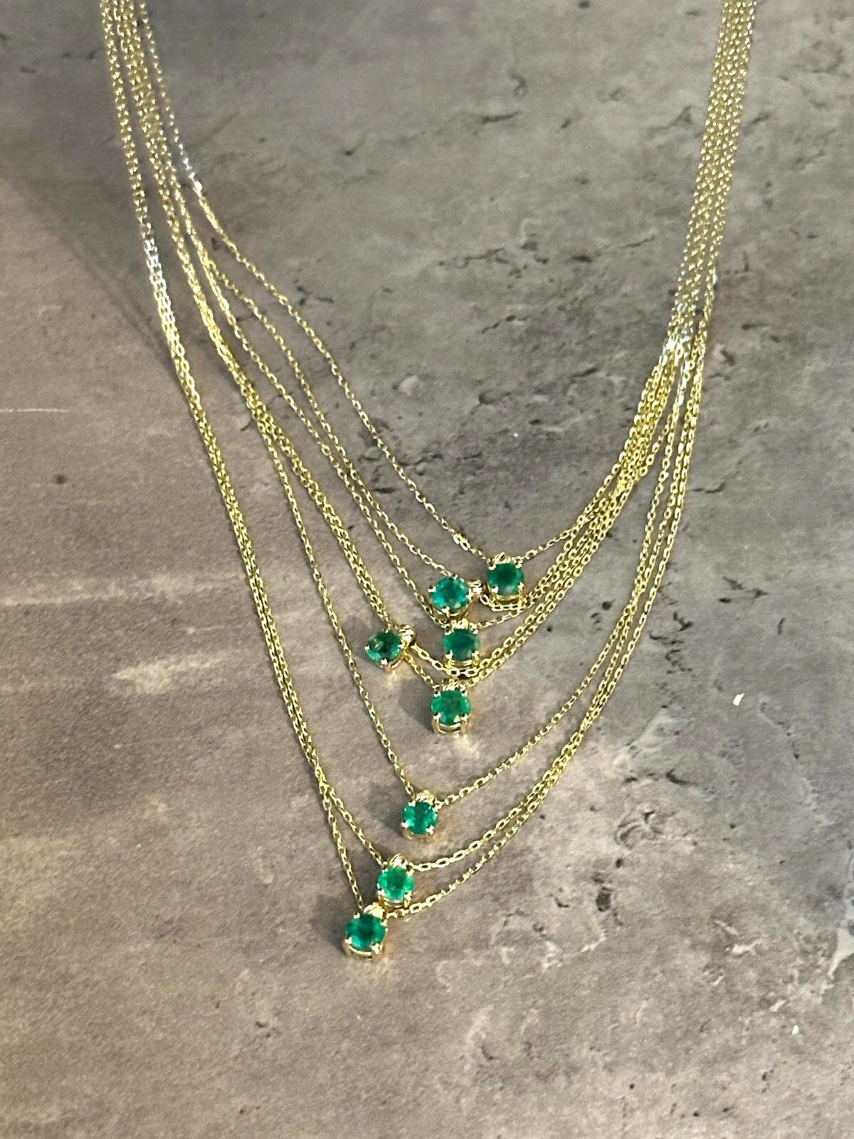 18K Solid Gold Necklace, Real Emerald, Natural Emerald Pendant, Emerald stone, Real Gold, Genuine stones, Necklace, May Xmas Gift