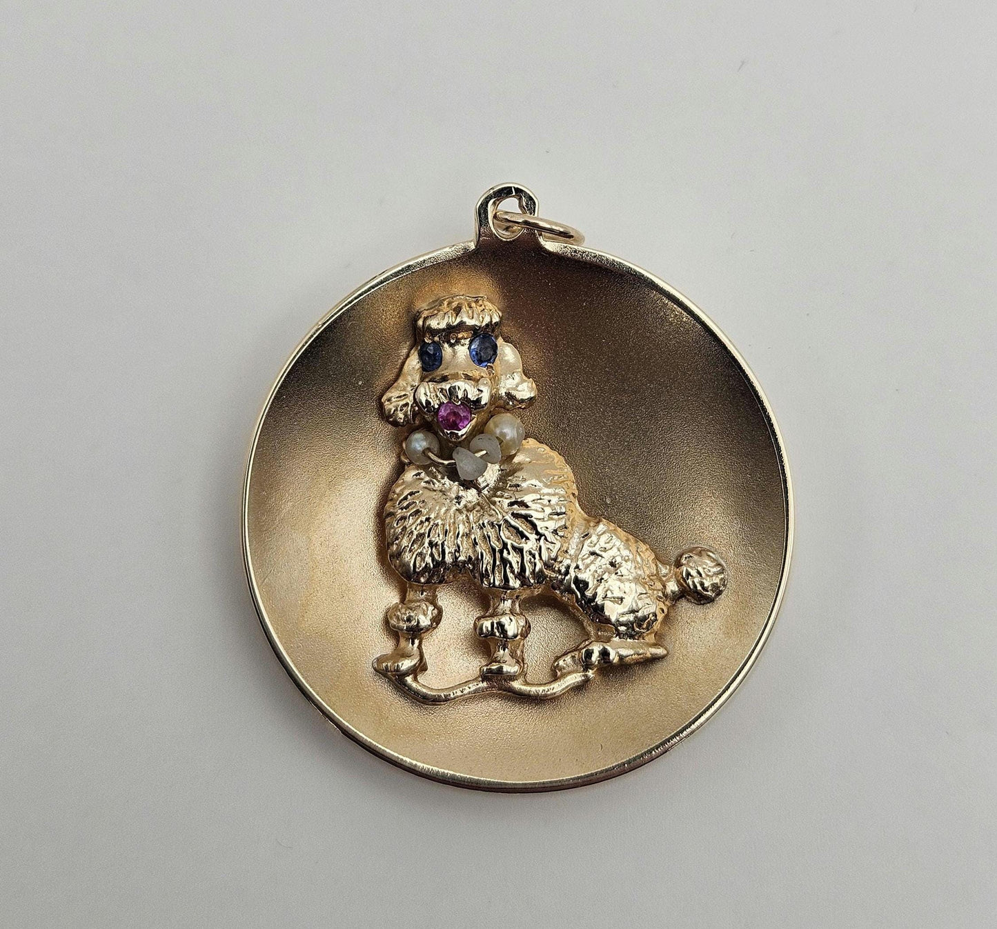 Vintage 14k Gold Poodle Charm Pendant: Ruby, Sapphire, Pearl Necklace